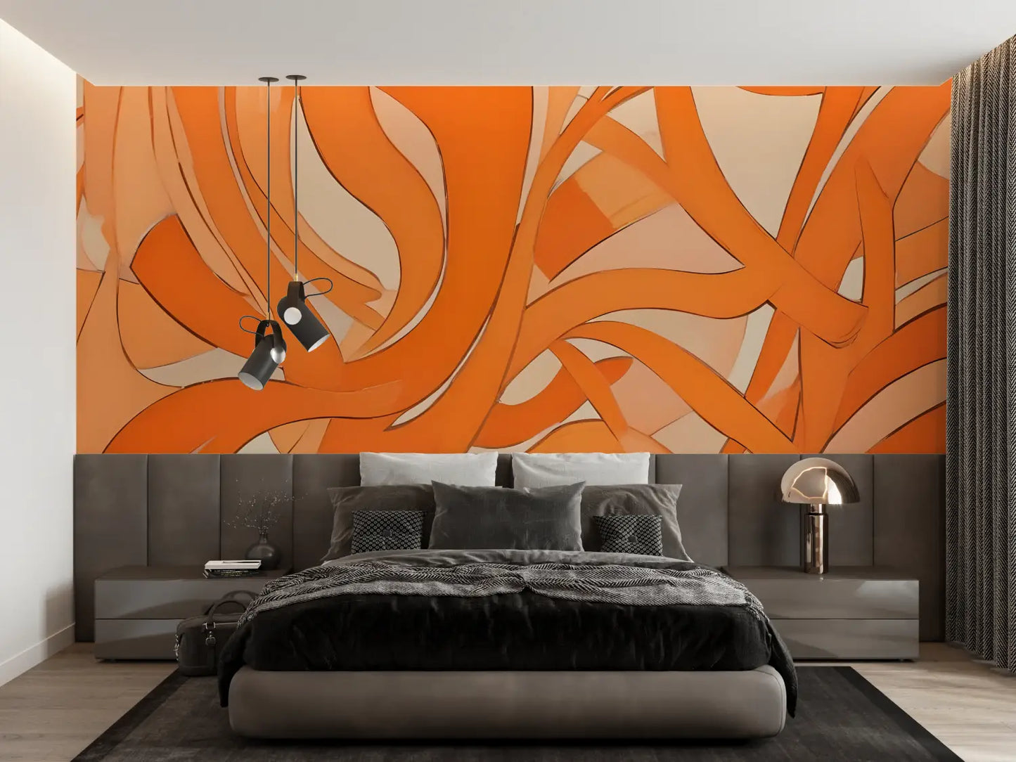 Papel pintado naranja fluido - panorámico de moda