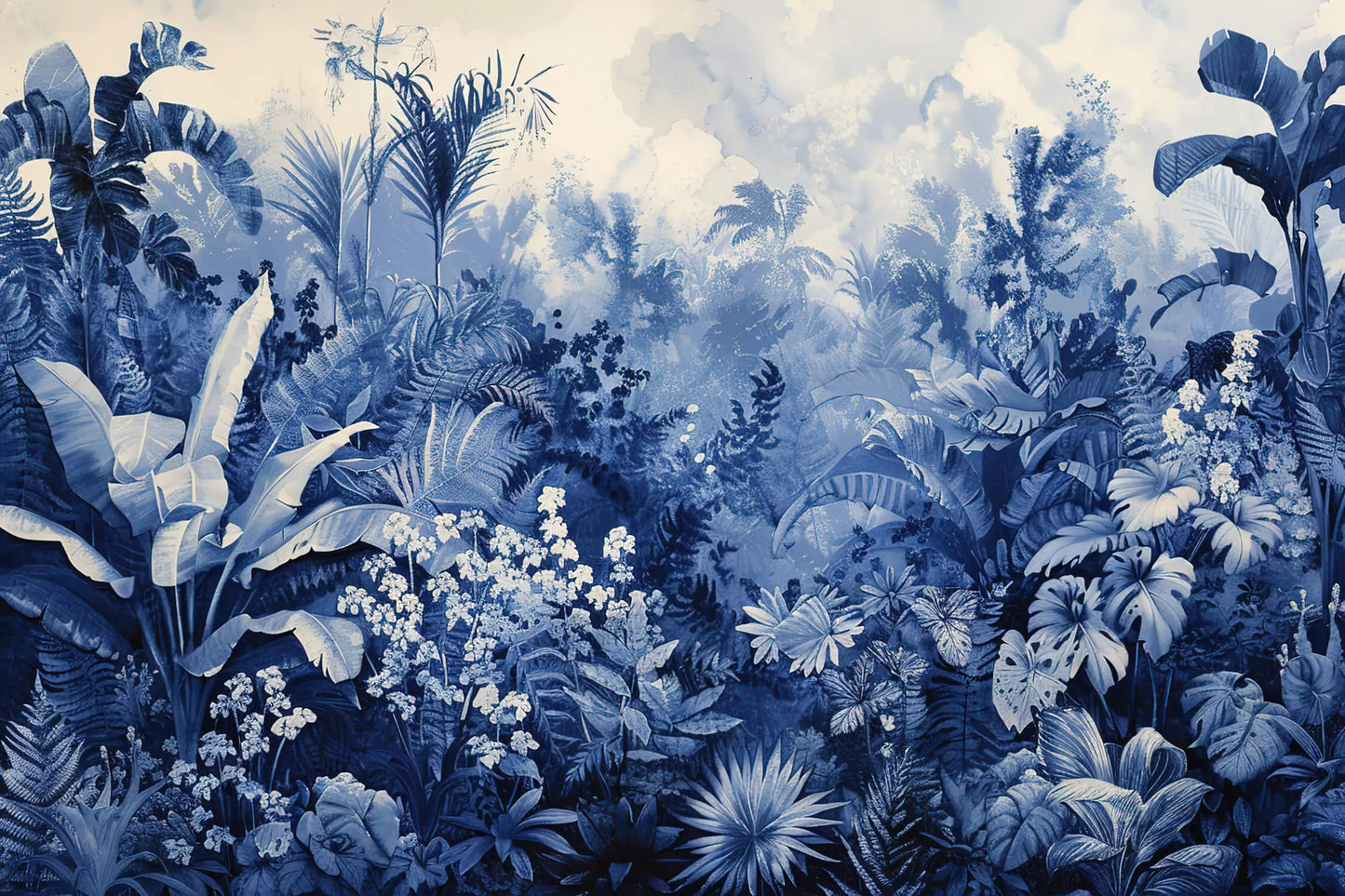 Papel pintado panorámico blanco y azul