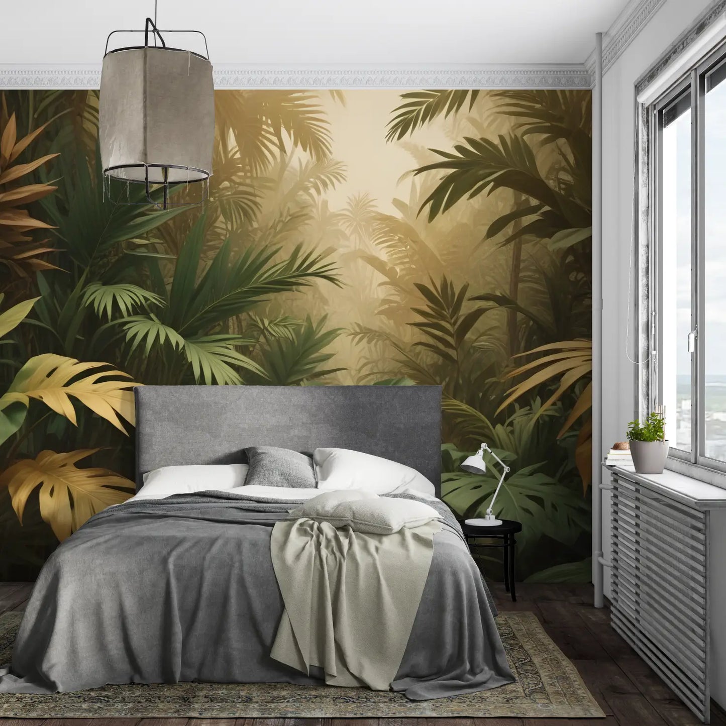 Papel pintado panorámico verde jungla - de pared