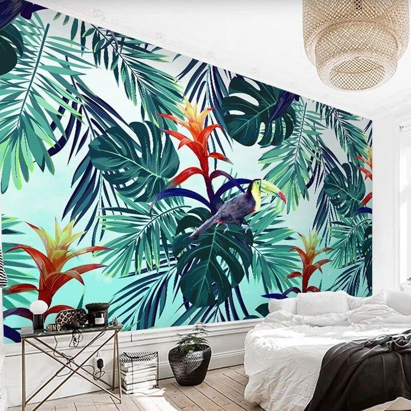 Papel Pintado Panorámico Tropical Hoja Flor Tucán