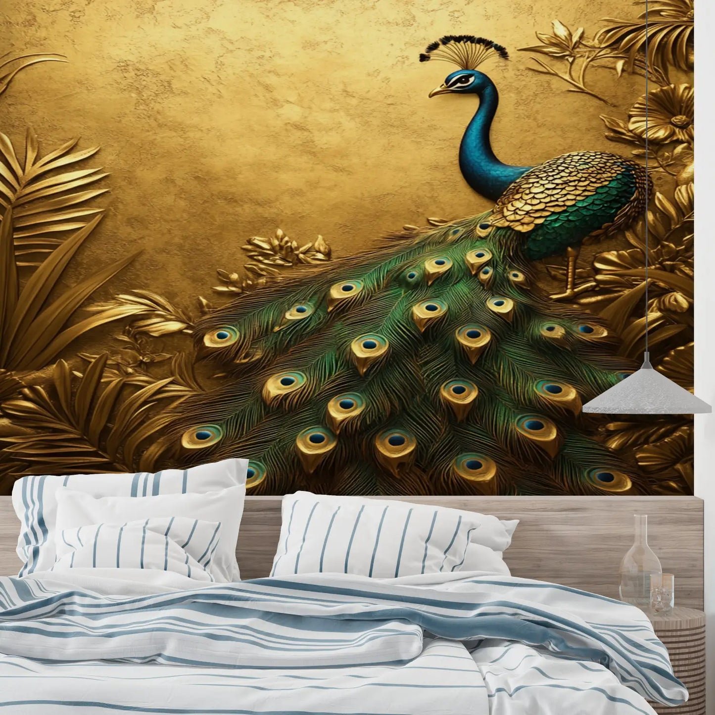 Papel pintado de pavo real dorado - mural de pared