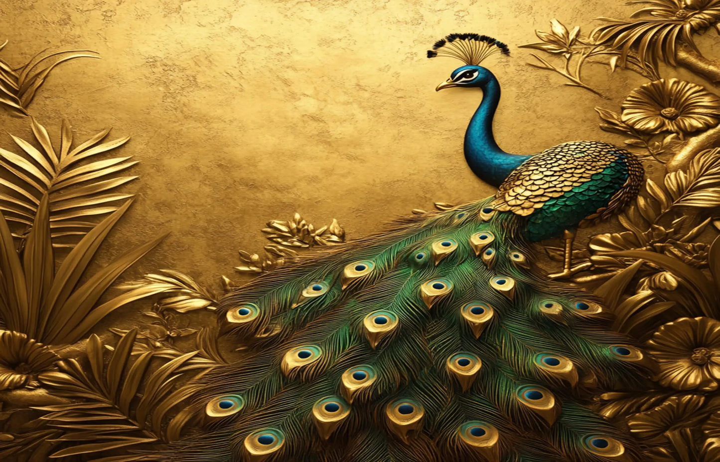 Papel Pintado de pavo real dorado