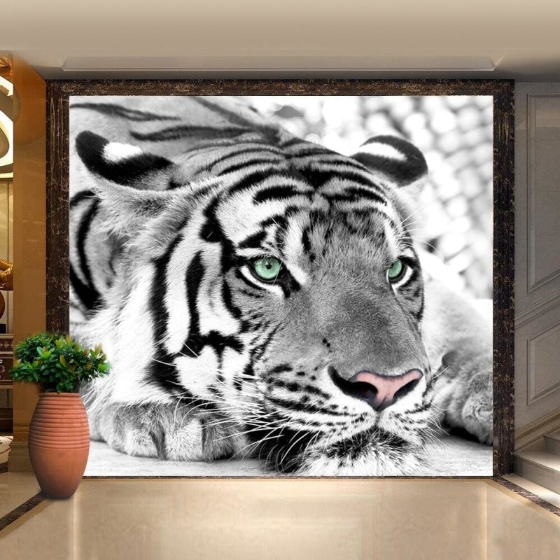 Papel Pintado de tigre blanco y negro