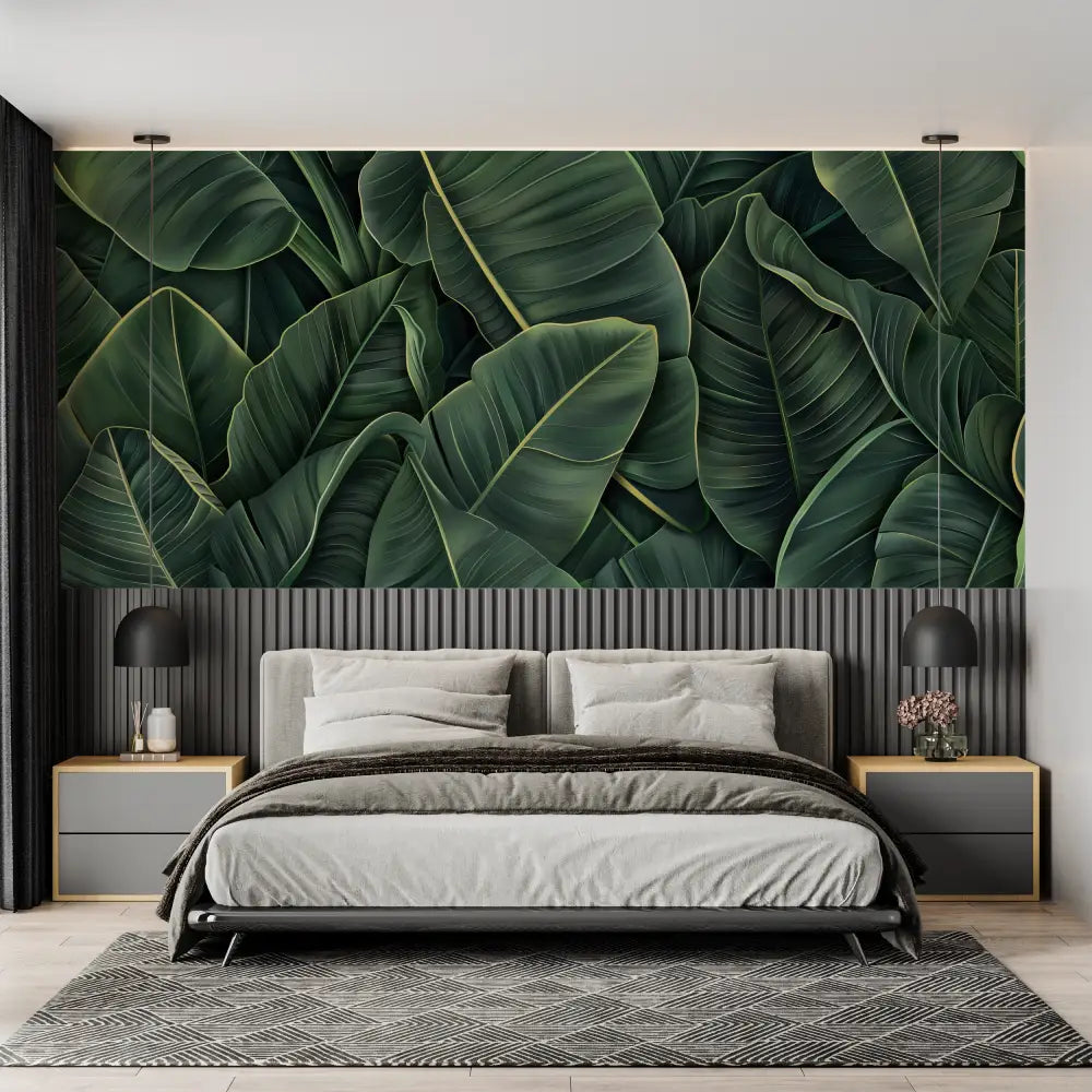 Papel pintado verde tropical - salón