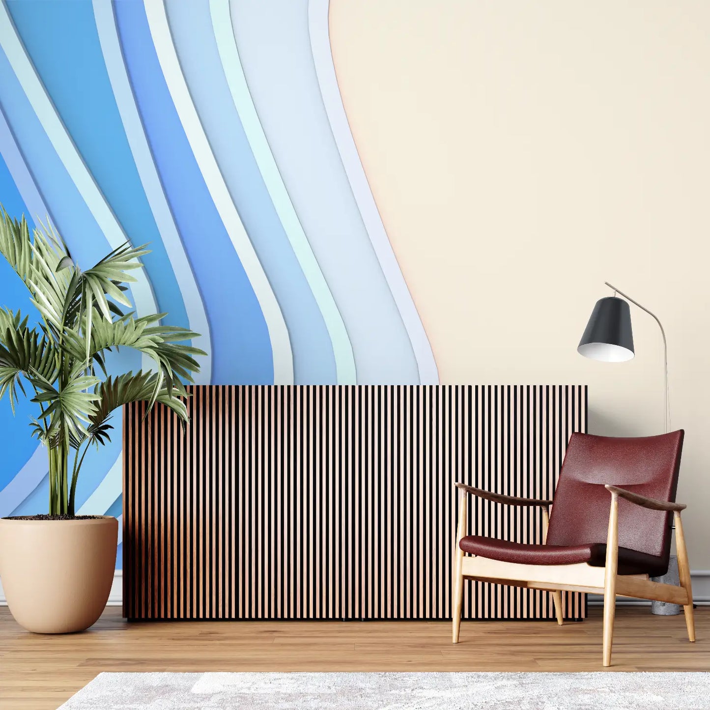 Papel Pintado de onda azul - mural de pared