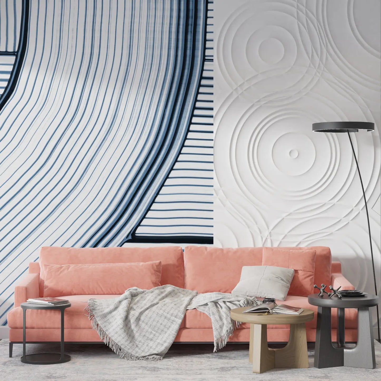 Papel pintado con diseño de ondas azules - contemporáneo