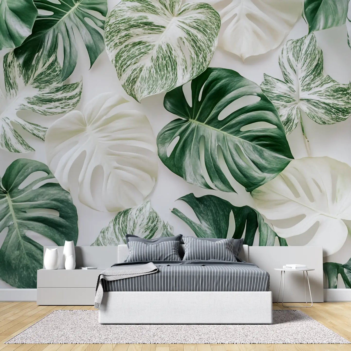 Papel pintado verde blanco - sala de estar