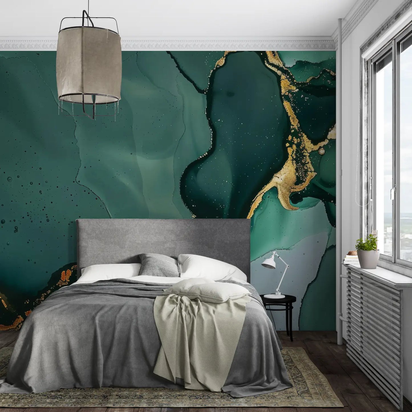 Papel pintado pato verde y dorado - panorama de la pared
