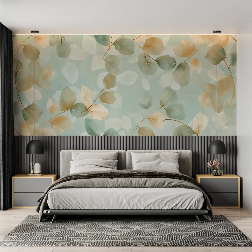 Papel pintado verde agua y amarillo - salón