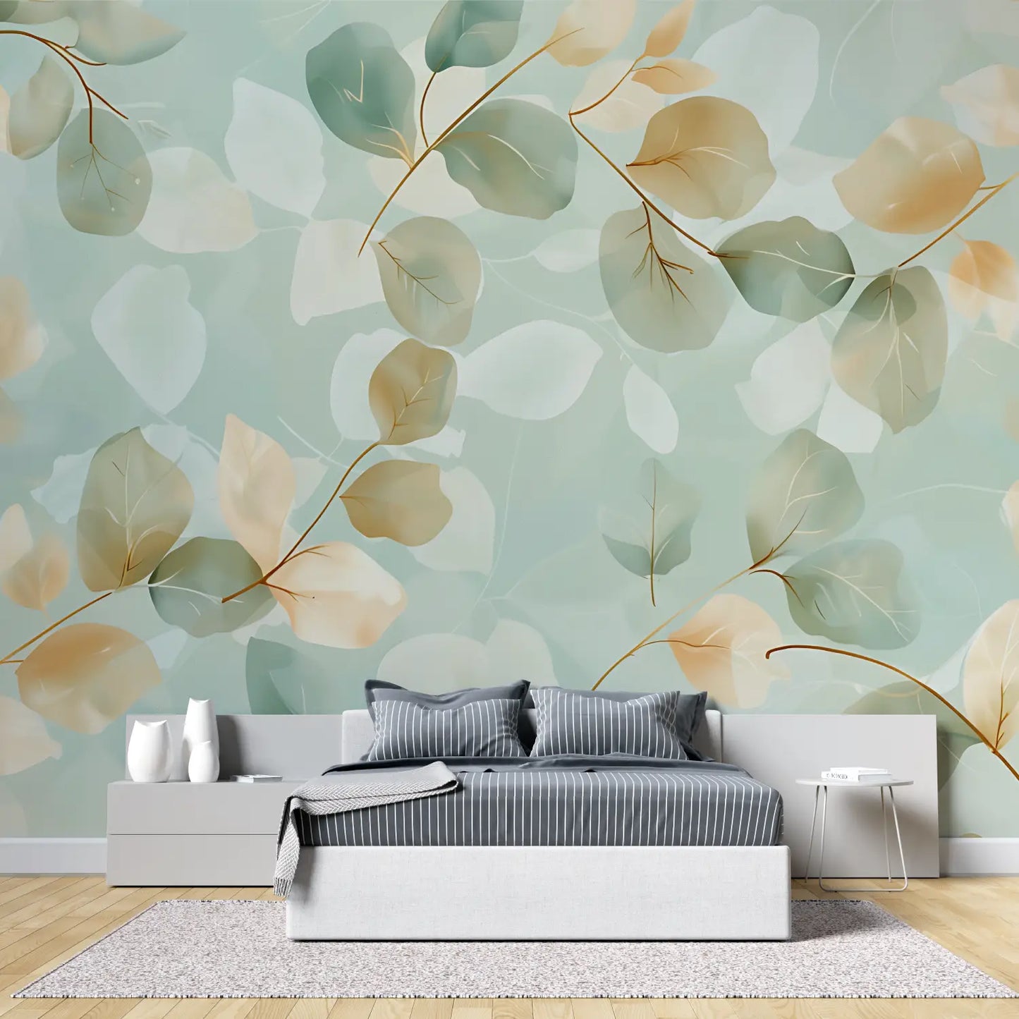 Papel pintado verde agua y amarillo - cabecero