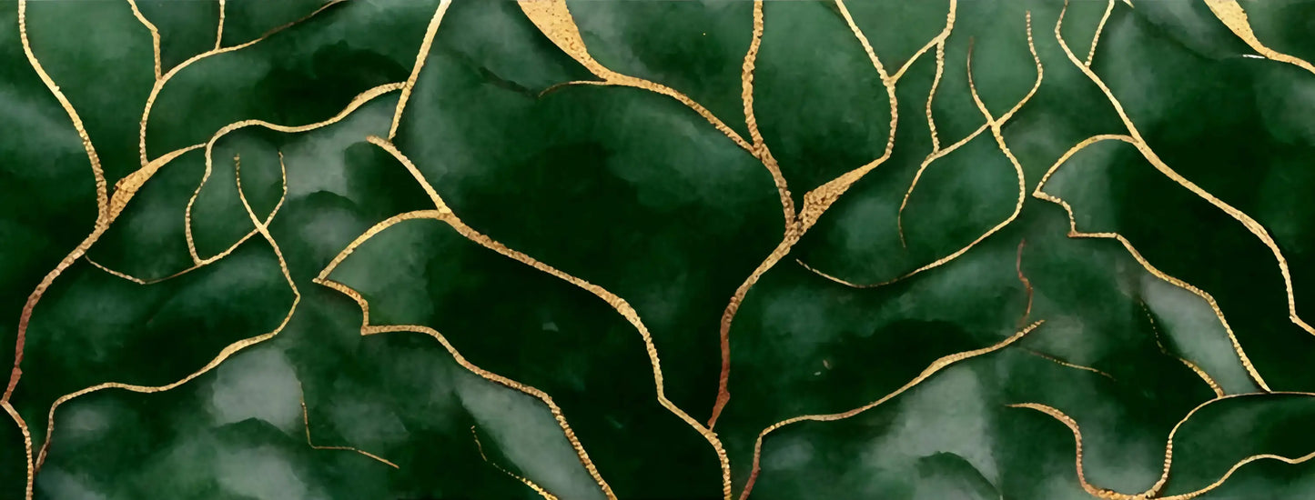 Papel pintado verde esmeralda y dorado
