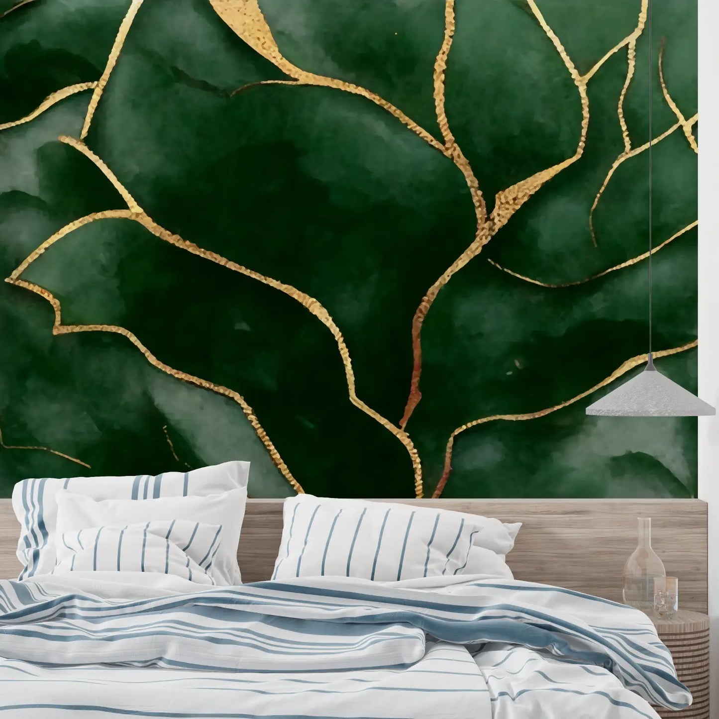 Papel pintado verde esmeralda y dorado - merlin leroy