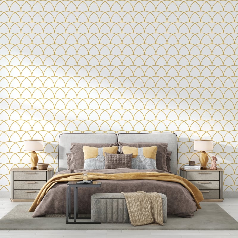 Papel pintado blanco y dorado