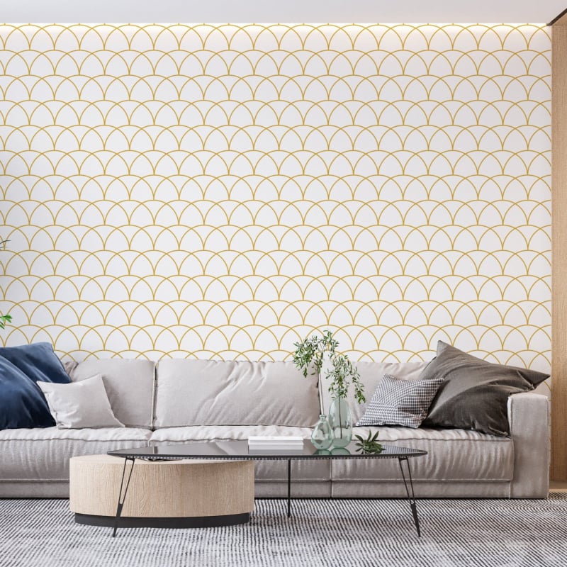 Papel pintado blanco y dorado