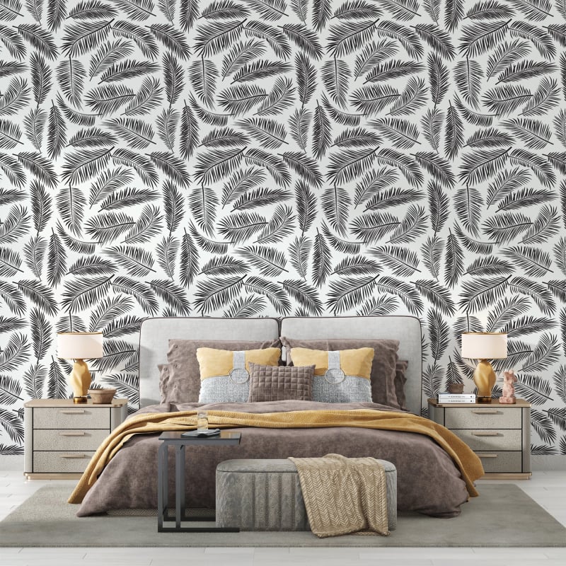 Papel pintado de hojas en blanco y negro