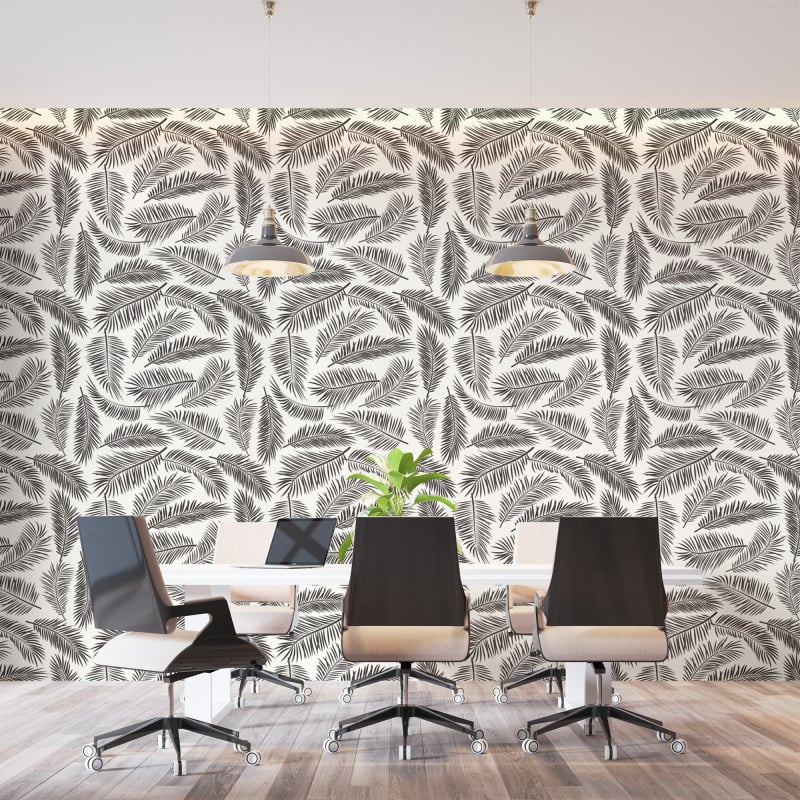 Papel pintado de hojas en blanco y negro