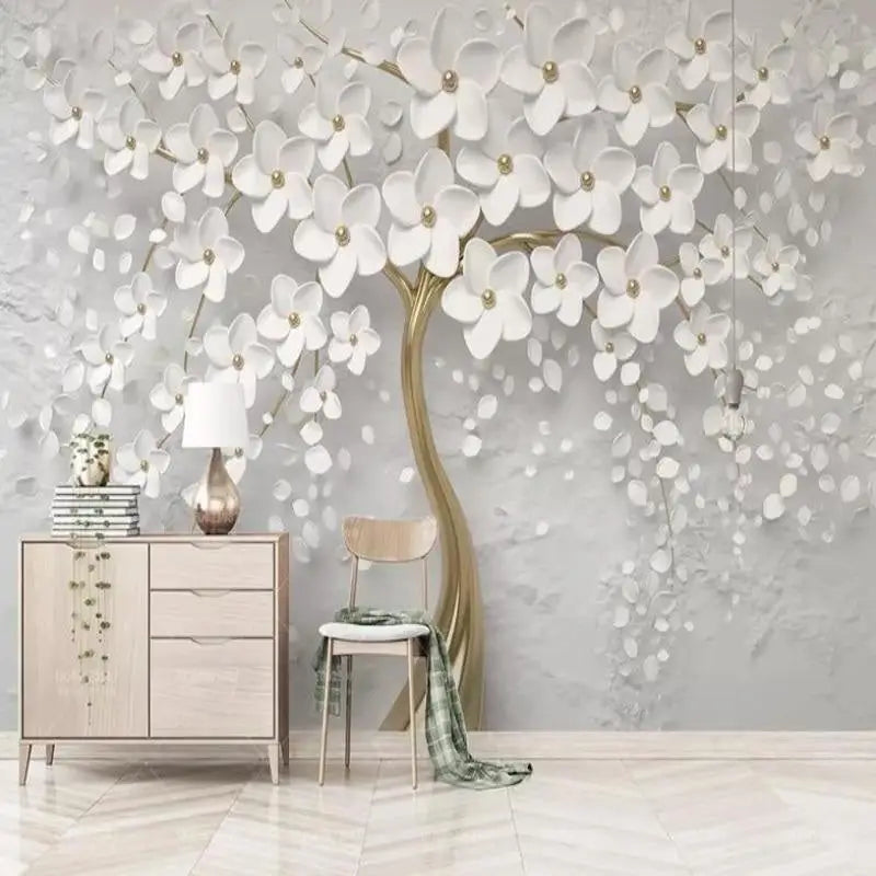 Papel pintado de flores blancas
