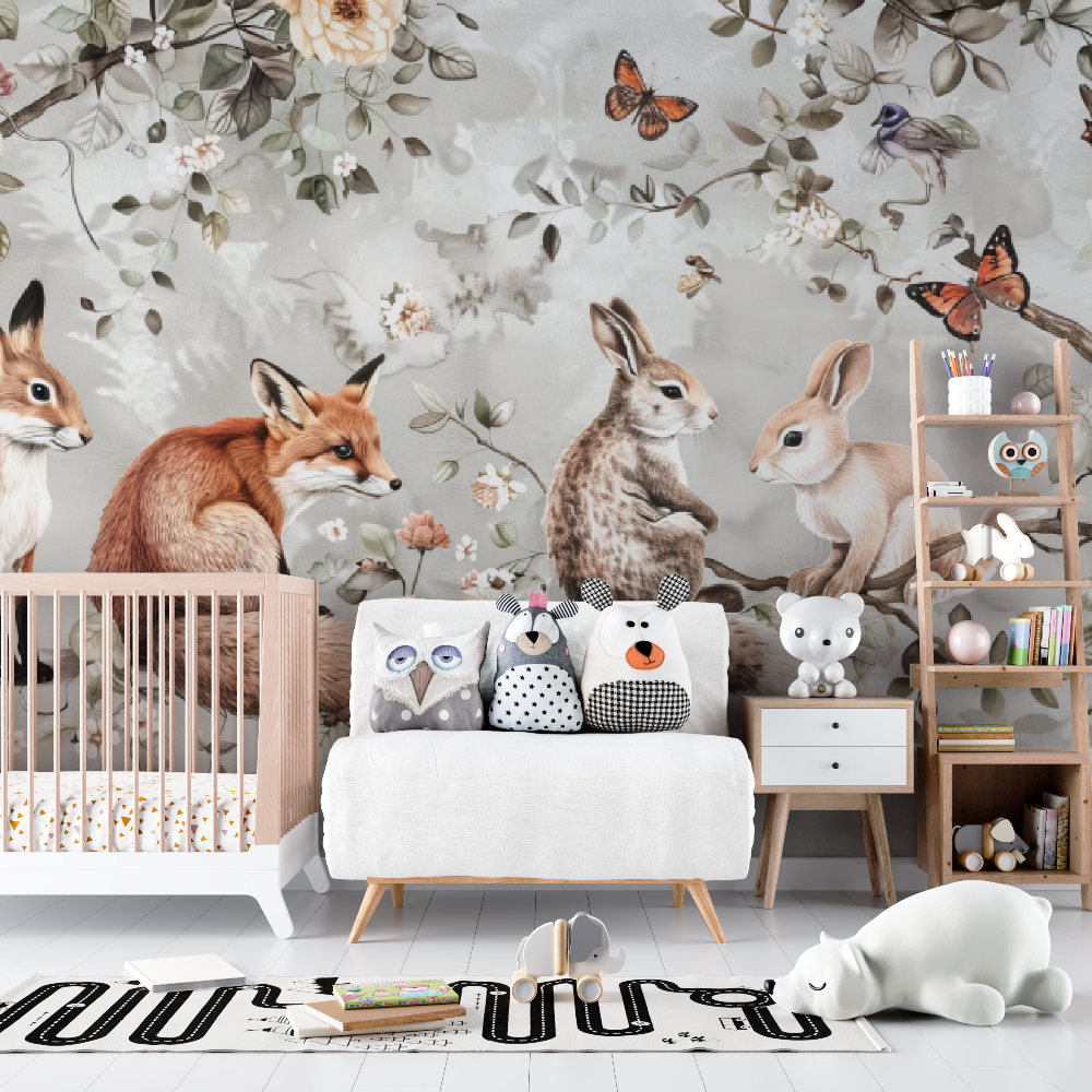Papel pintado bebé Animales y flores - bebe