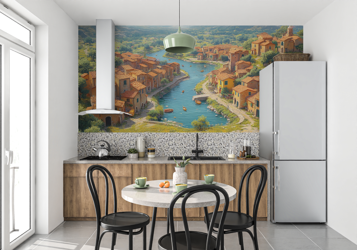 Papier Peint Panoramique Paysage Italien Peinture - tendance mur