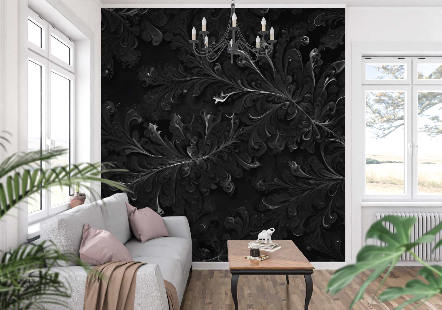 Zwart bloemenbehang - Second Image