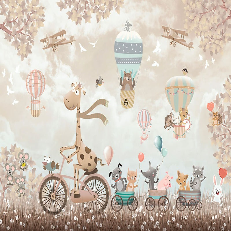 Papel pintado de animales <br/> Jirafa beige en bicicleta