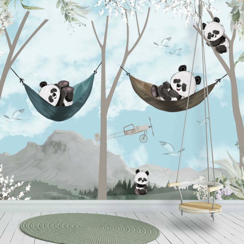 Fondo de pantalla de animales <br/> Panda Azul Panorámico y Hamaca