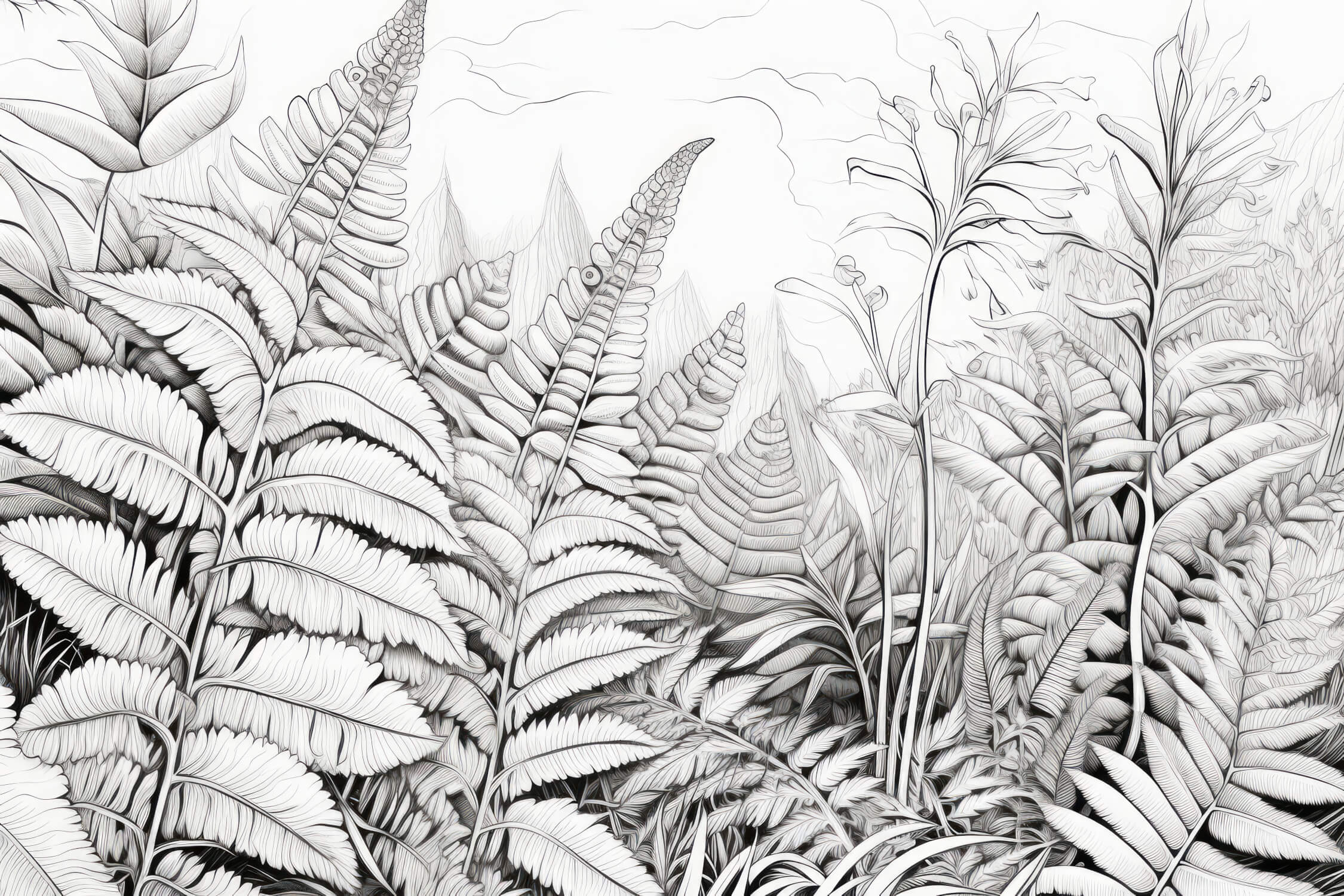 Papier Peint Jungle Tropical Noir Et Blanc Panoramique