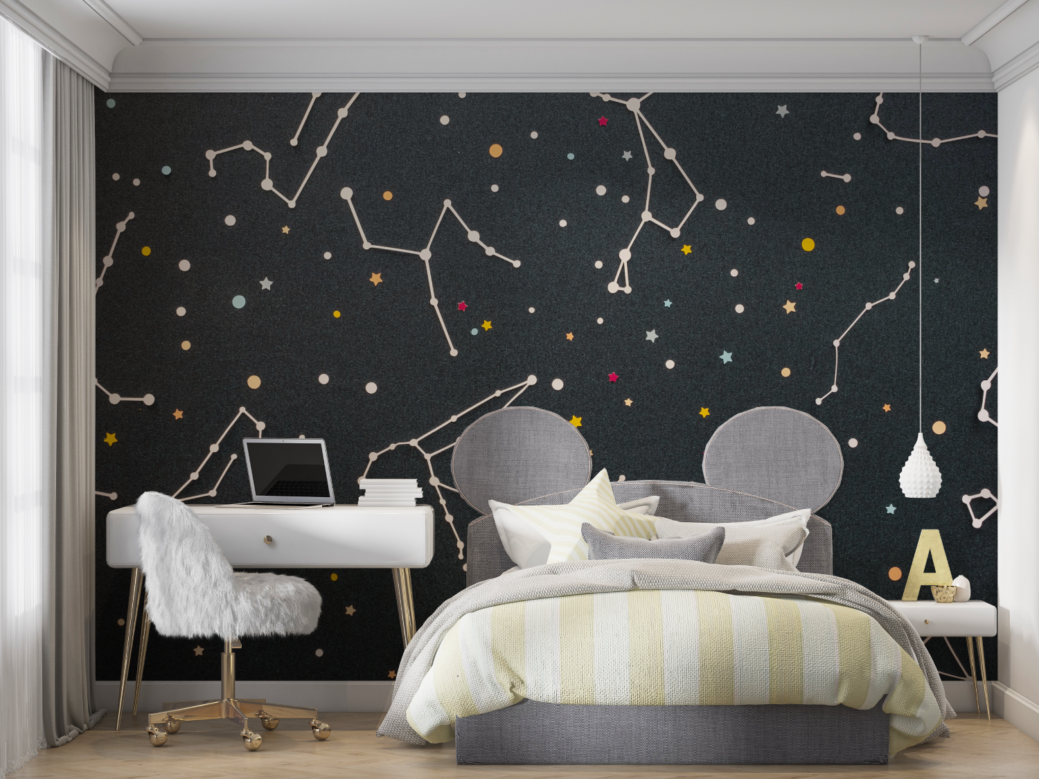 Papel pintado de constelaciones de estrellas para niño - dormitorio pequeño