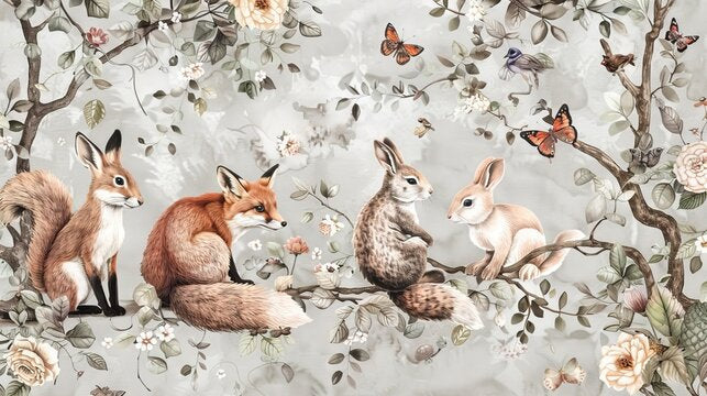 Papel pintado bebé Animales y flores