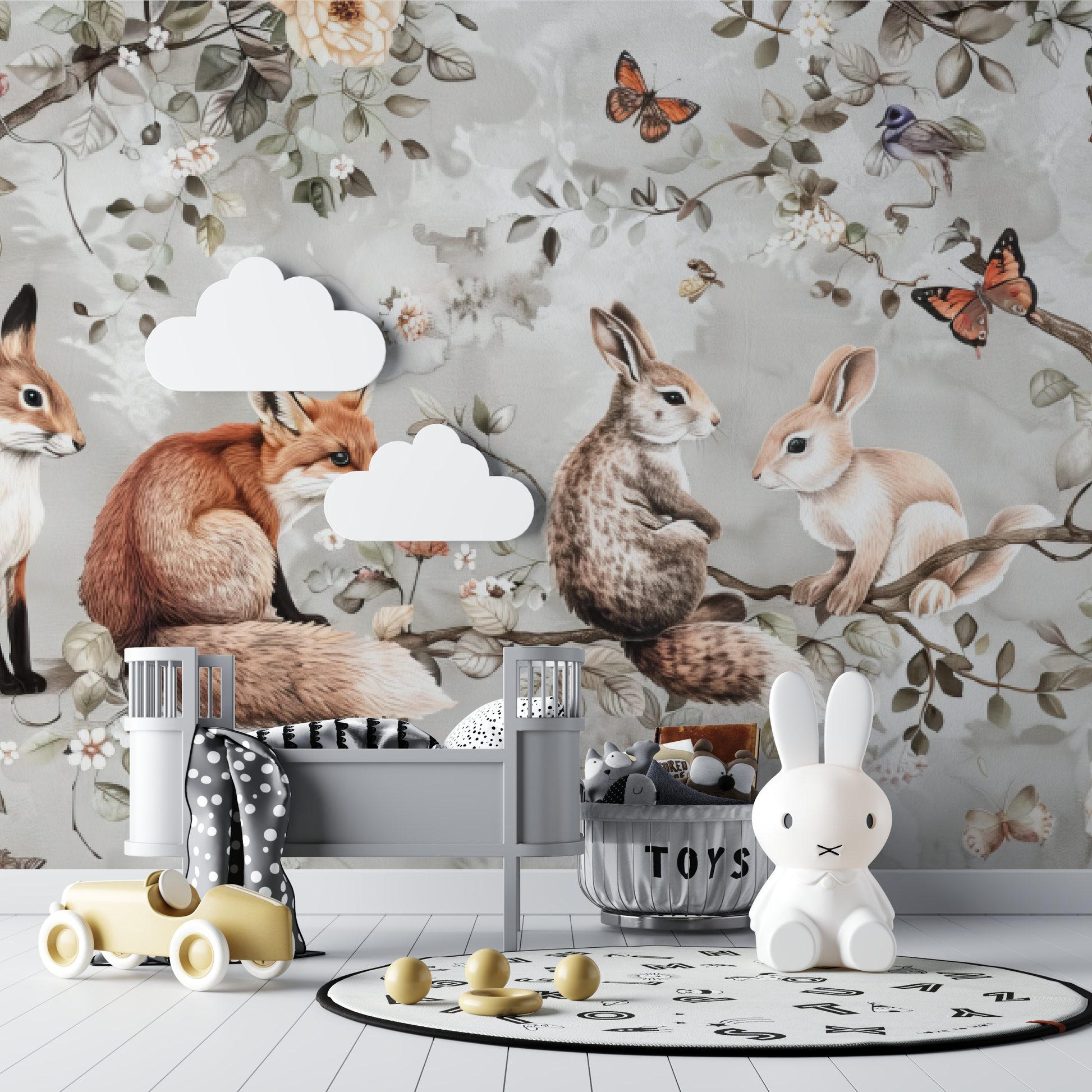 Papel pintado bebé Animales y flores - bebe tipi