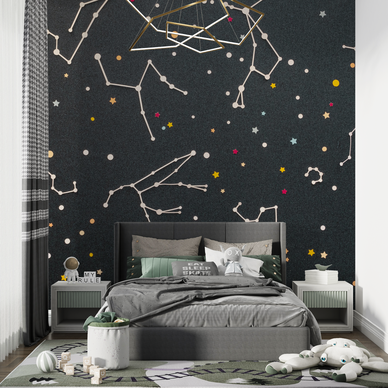 Papel pintado de constelaciones de estrellas para niño - dormitorio de niño