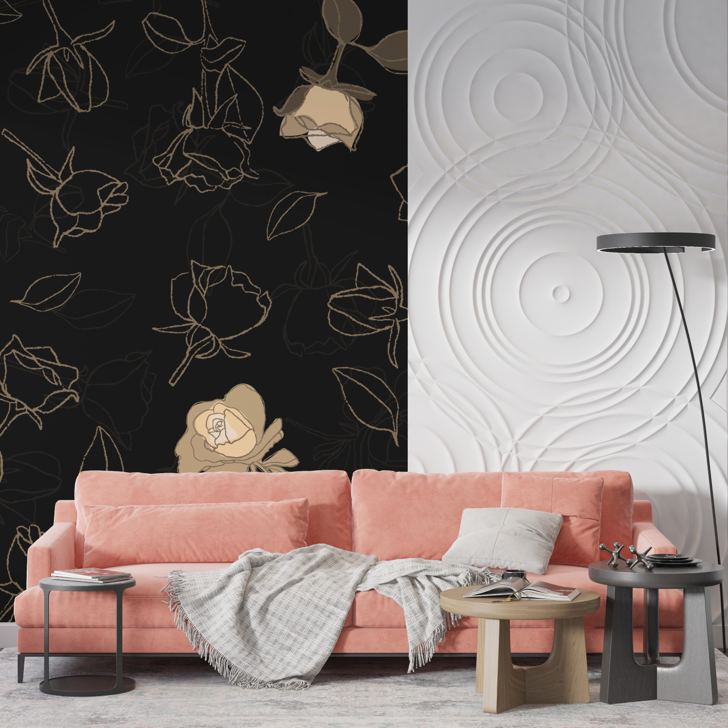 Papier Peint Noir Floral - mur