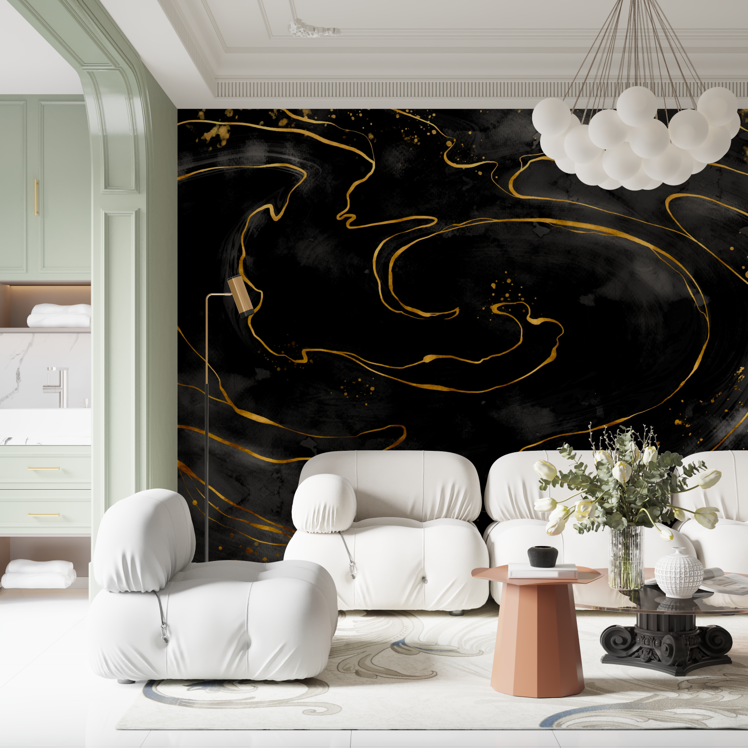 Papel pintado de mármol negro y dorado - diseño