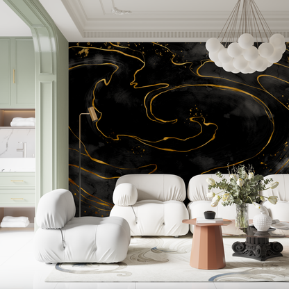 Papel pintado de mármol negro y dorado - diseño