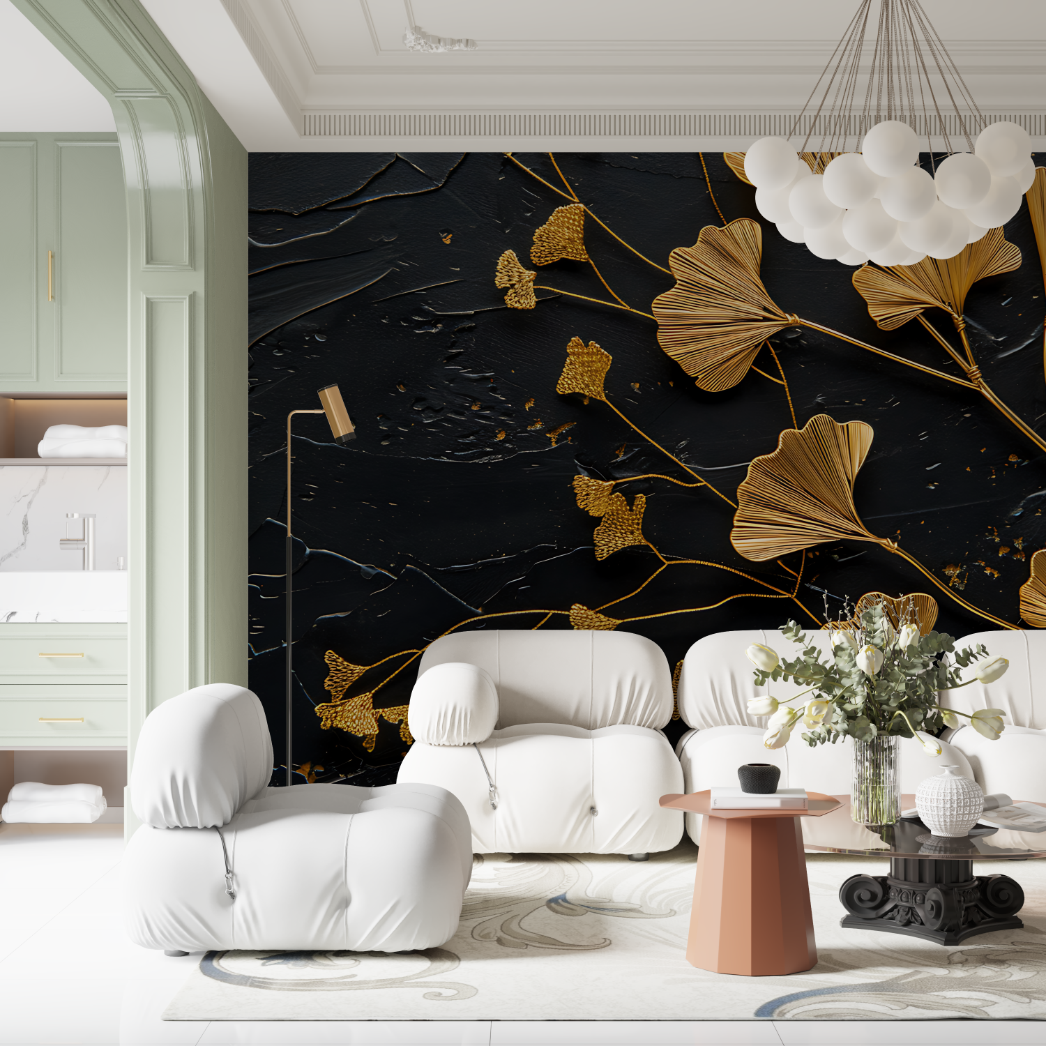 Papel pintado para dormitorio negro y dorado - diseño