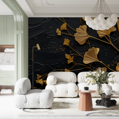 Papel pintado para dormitorio negro y dorado - diseño