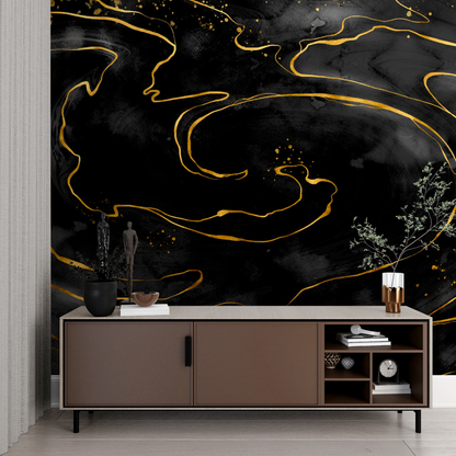 Papel pintado de mármol negro y dorado - tendencias