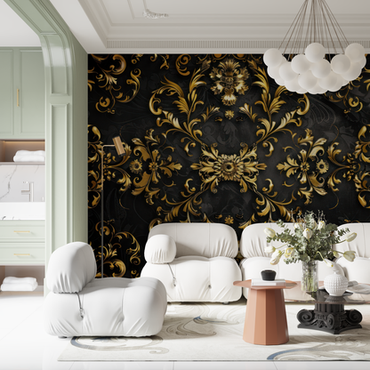 Papel pintado negro y dorado para dormitorio - contemporáneo