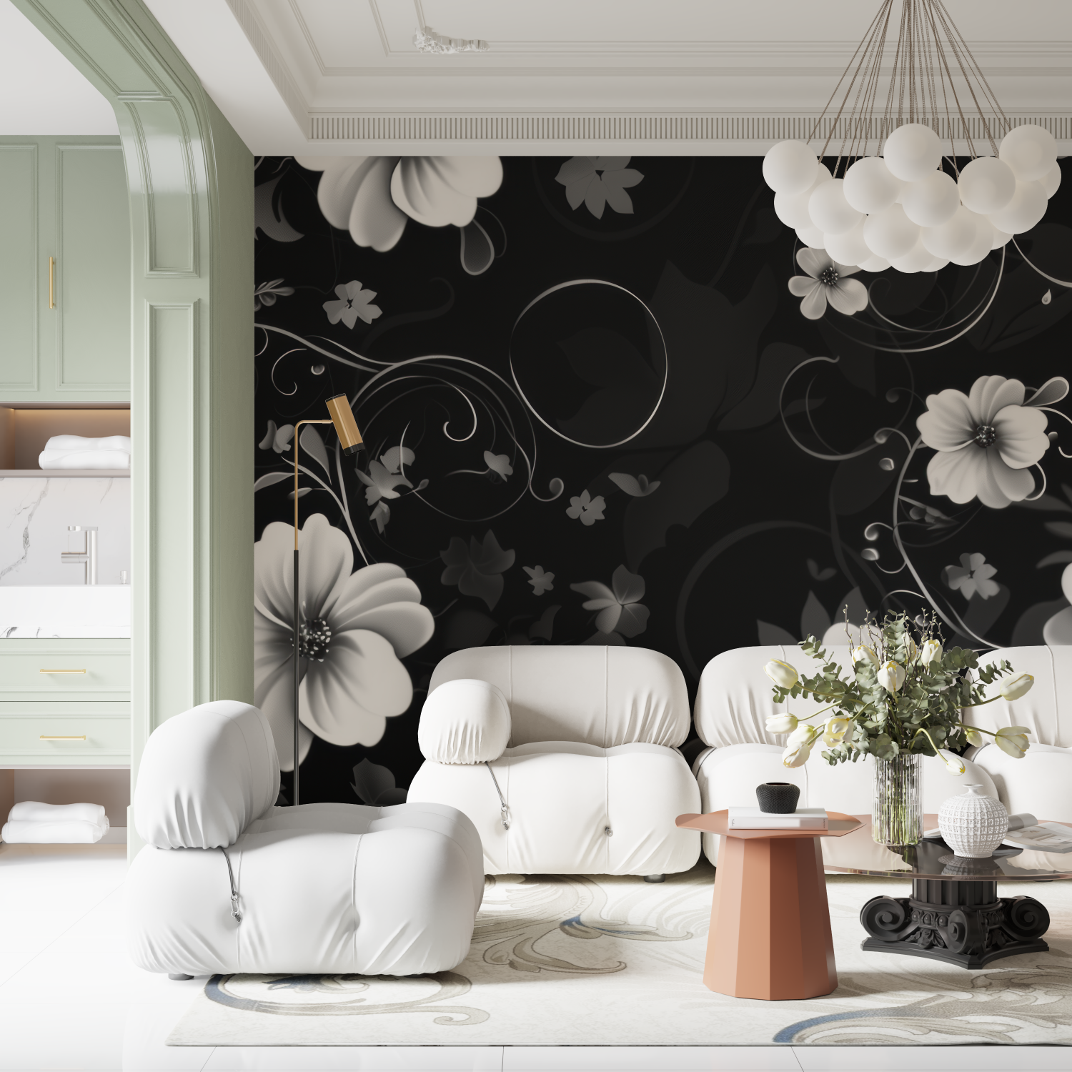 Papier Peint Noir Fleuri - tendances