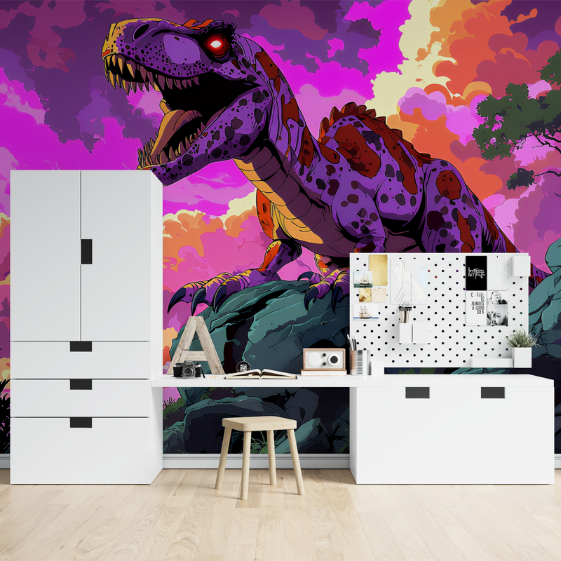 Papier Peint Dinosaure Cyber Punk - chambre garçon lit