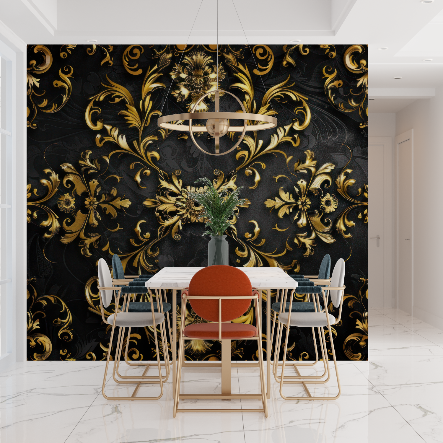 Papel pintado negro y dorado para dormitorio - pared