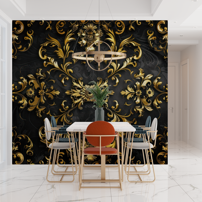 Papel pintado negro y dorado para dormitorio - pared