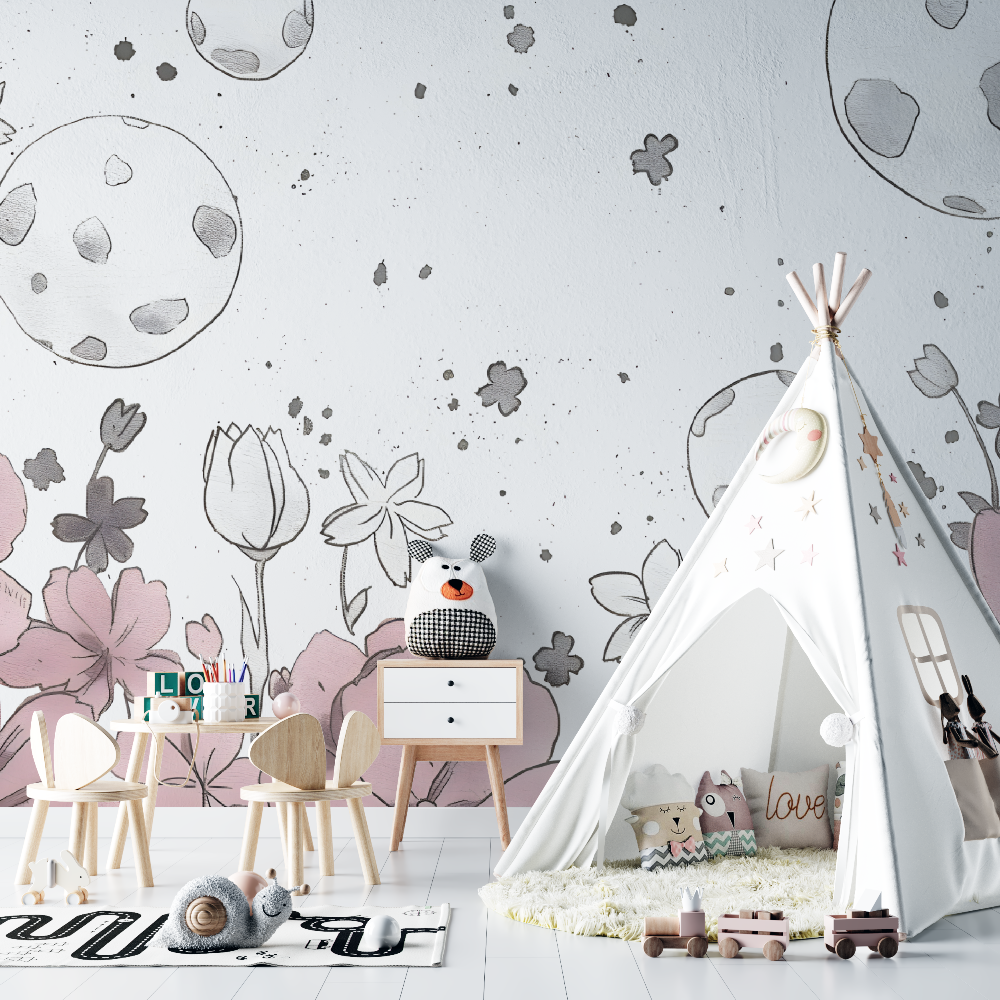 Papier peint dessin fleurs pour bébé - bebe tipi