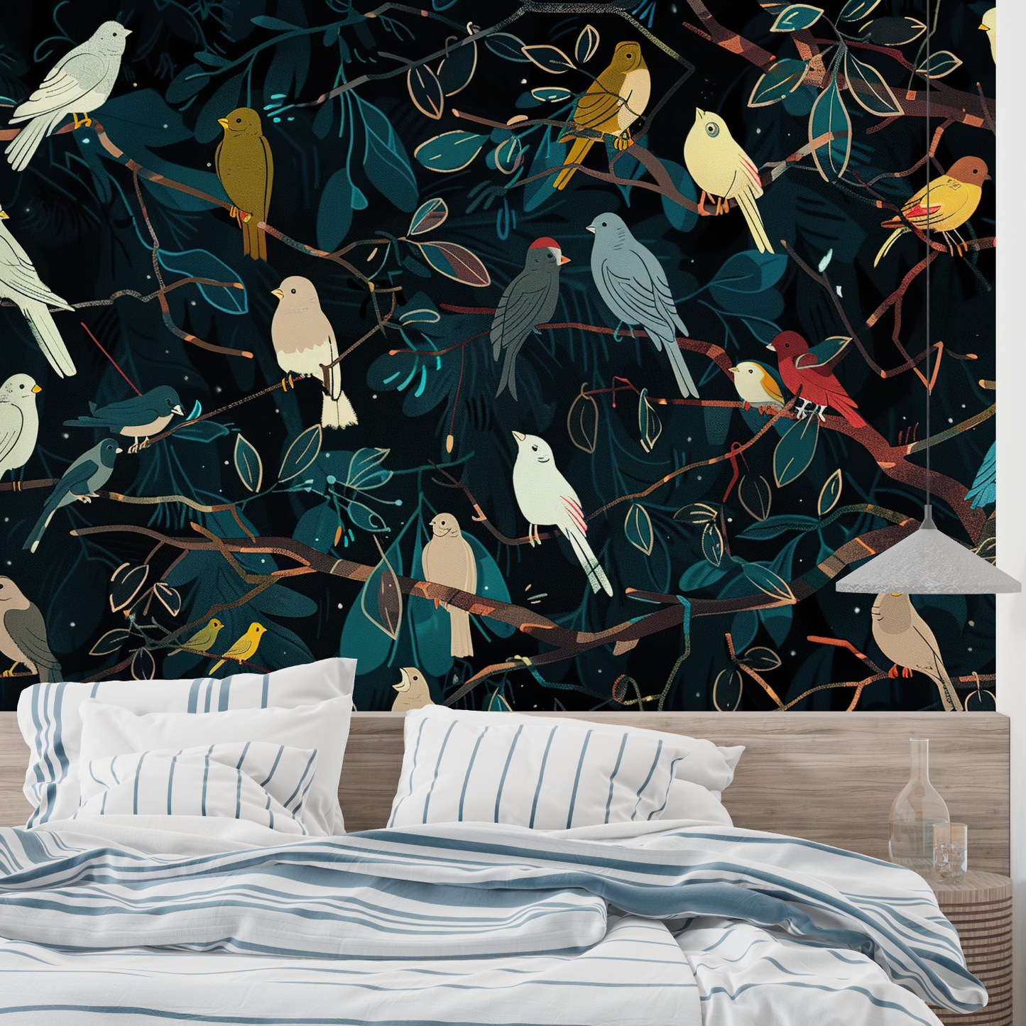 Papel pintado de pájaros con fondo negro - a medida