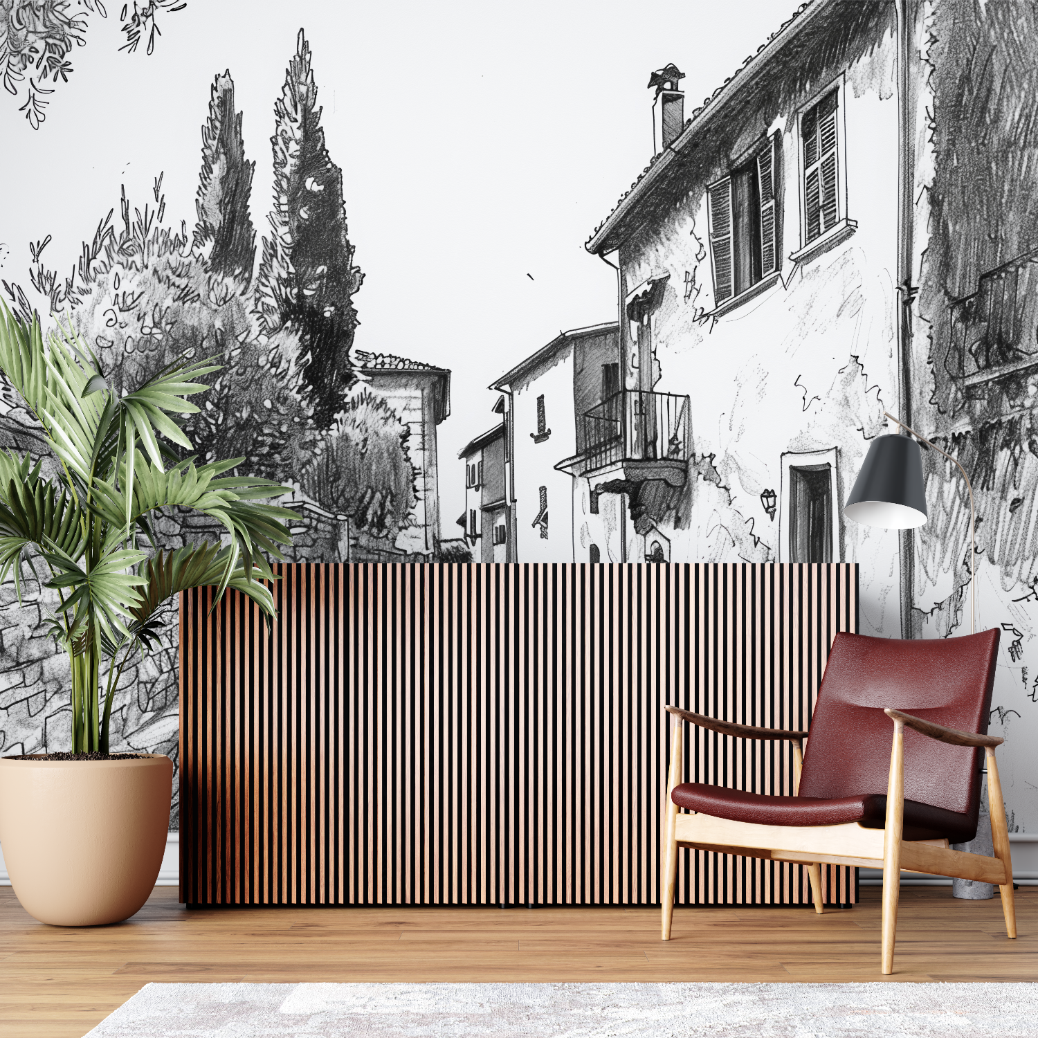 Papel pintado panorámico italiano en blanco y negro - mural