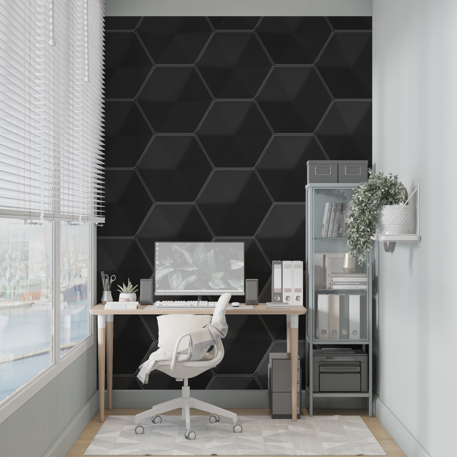 Papel pintado hexagonal negro - panorama de la pared