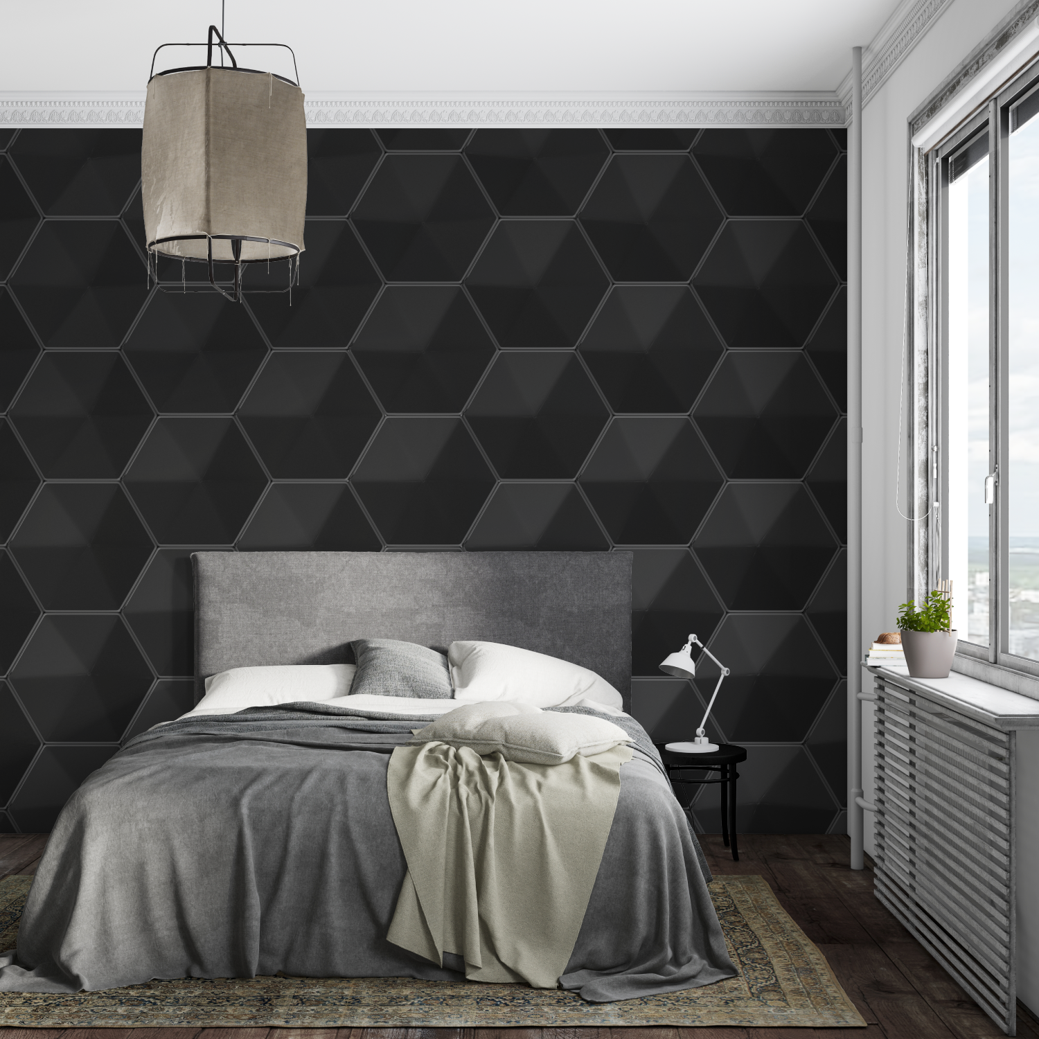 Papel pintado hexagonal negro - hecho a medida
