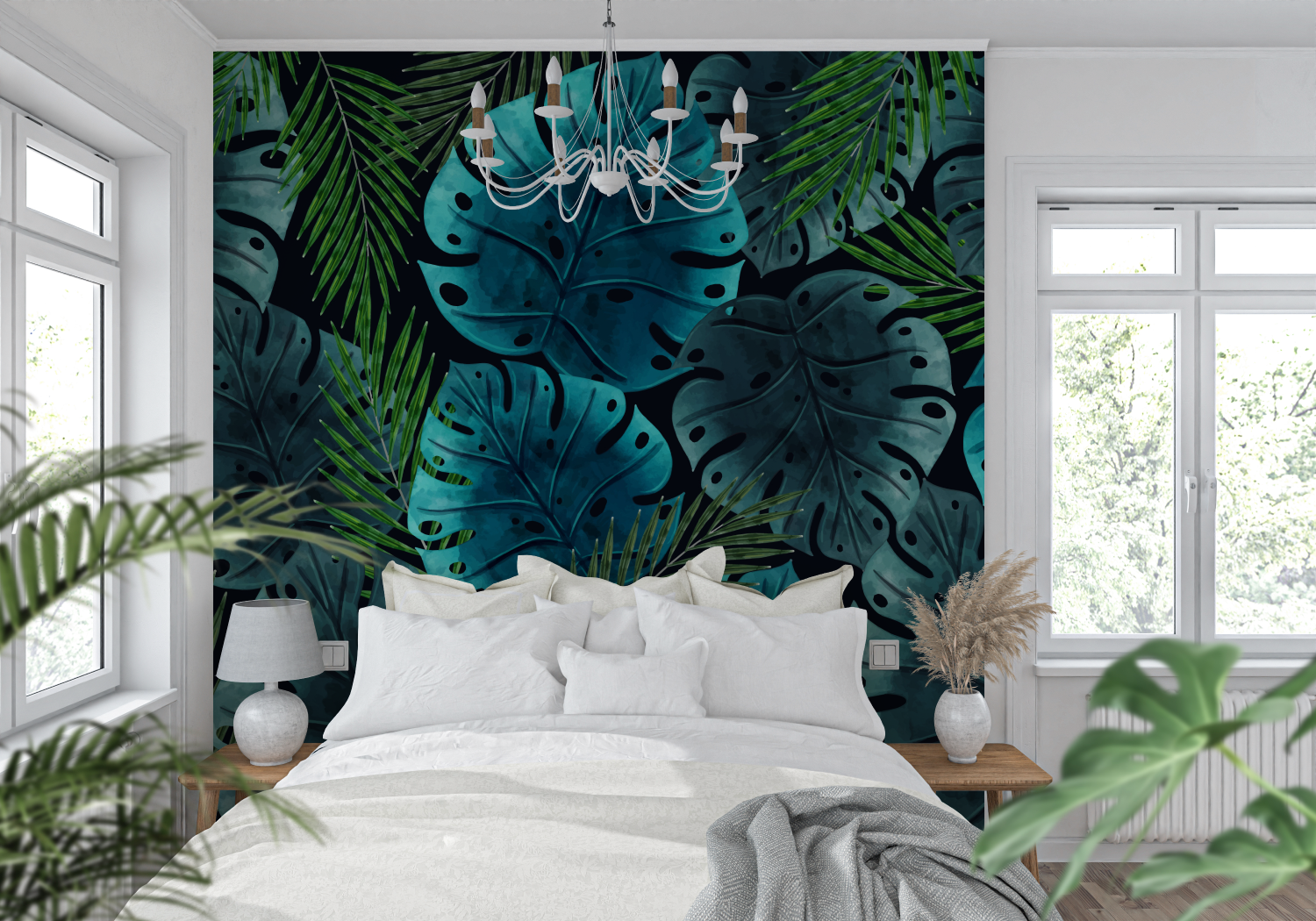 Blauw en groen junglebehang - Second Image