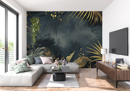 Papel pintado Selva Negro Y Dorado - panorámico 4murs