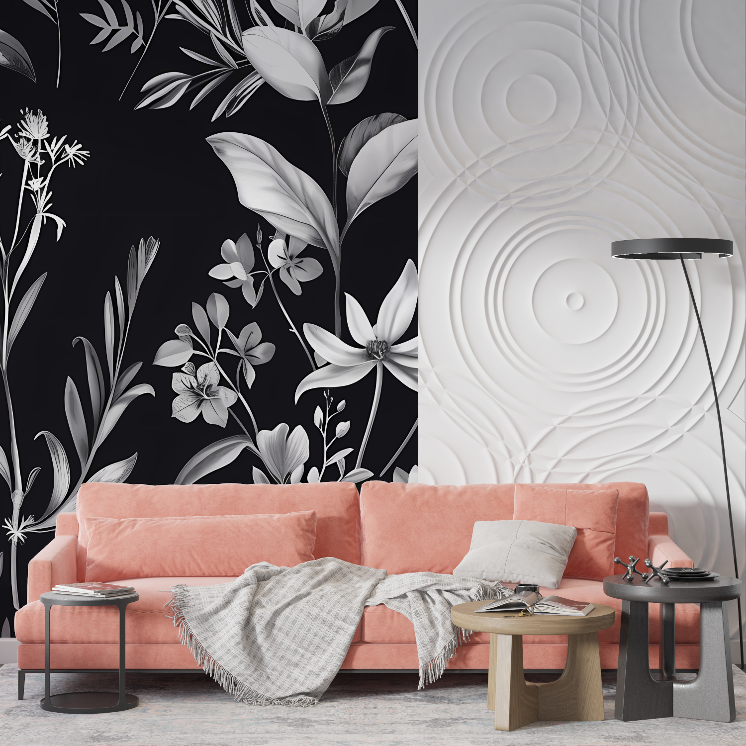 Papier Peint Fleuri Noir - design